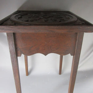 Oak Arts And Crafts Oak Leaf Carved Occasional Table Antique 1910