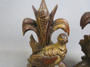 Pair Of Black Forest Carved Pheasant Candlesticks Antique Victorian c1880
