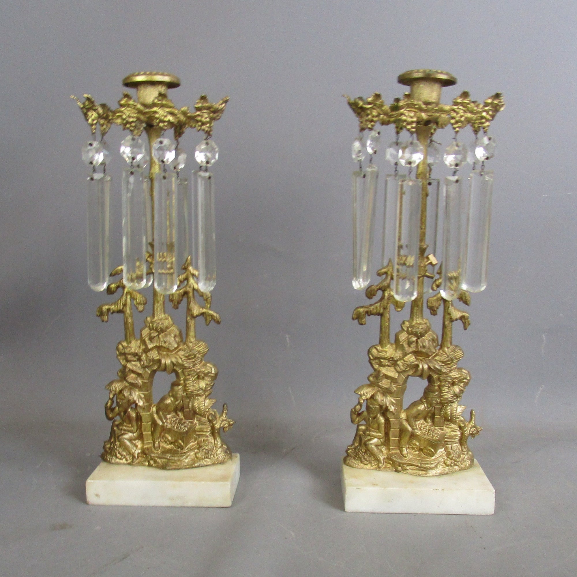 Pair Of Gilded Cast Brass Luster Candlesticks Antique Victorian c1900