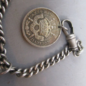 Silver Pocket Watch Albert Fob And Vesta T bar &Sterling Silver Albert Watch Chain With Coin Pendant Fob T bar And Vesta Antique Victorian- c1900 Dog Clip Antique- c1900