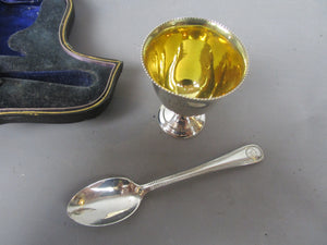 Sterling Silver Egg Cup And Spoon In Fitted Box Antique Edwardian Birmingham 1917