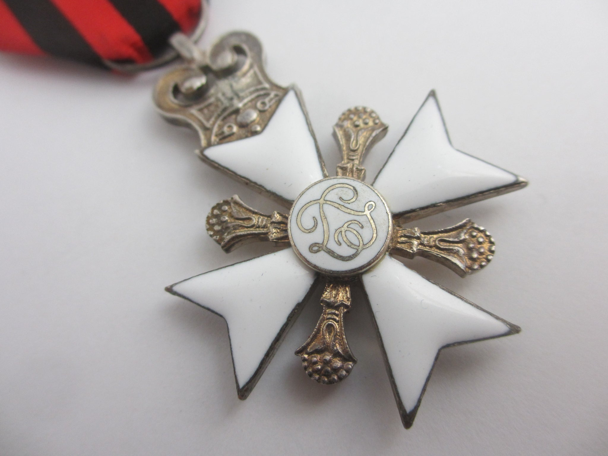 Belgium Civil Decoration 2nd Class Medal Jewel Sterling Silver and Enamel Cross Antique Victorian c1890