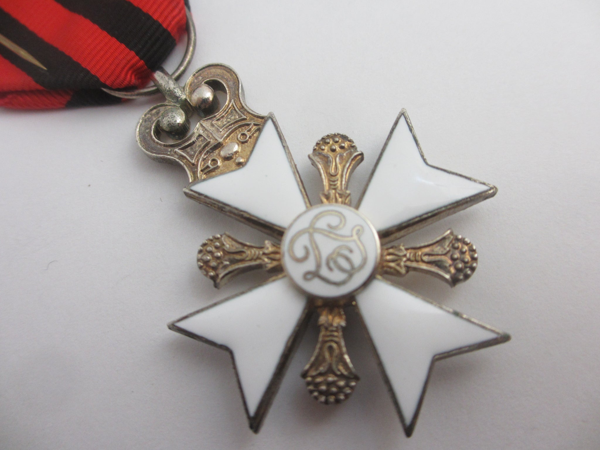 Belgium Civil Decoration 2nd Class Medal Jewel Sterling Silver and Enamel Cross Antique Victorian c1890