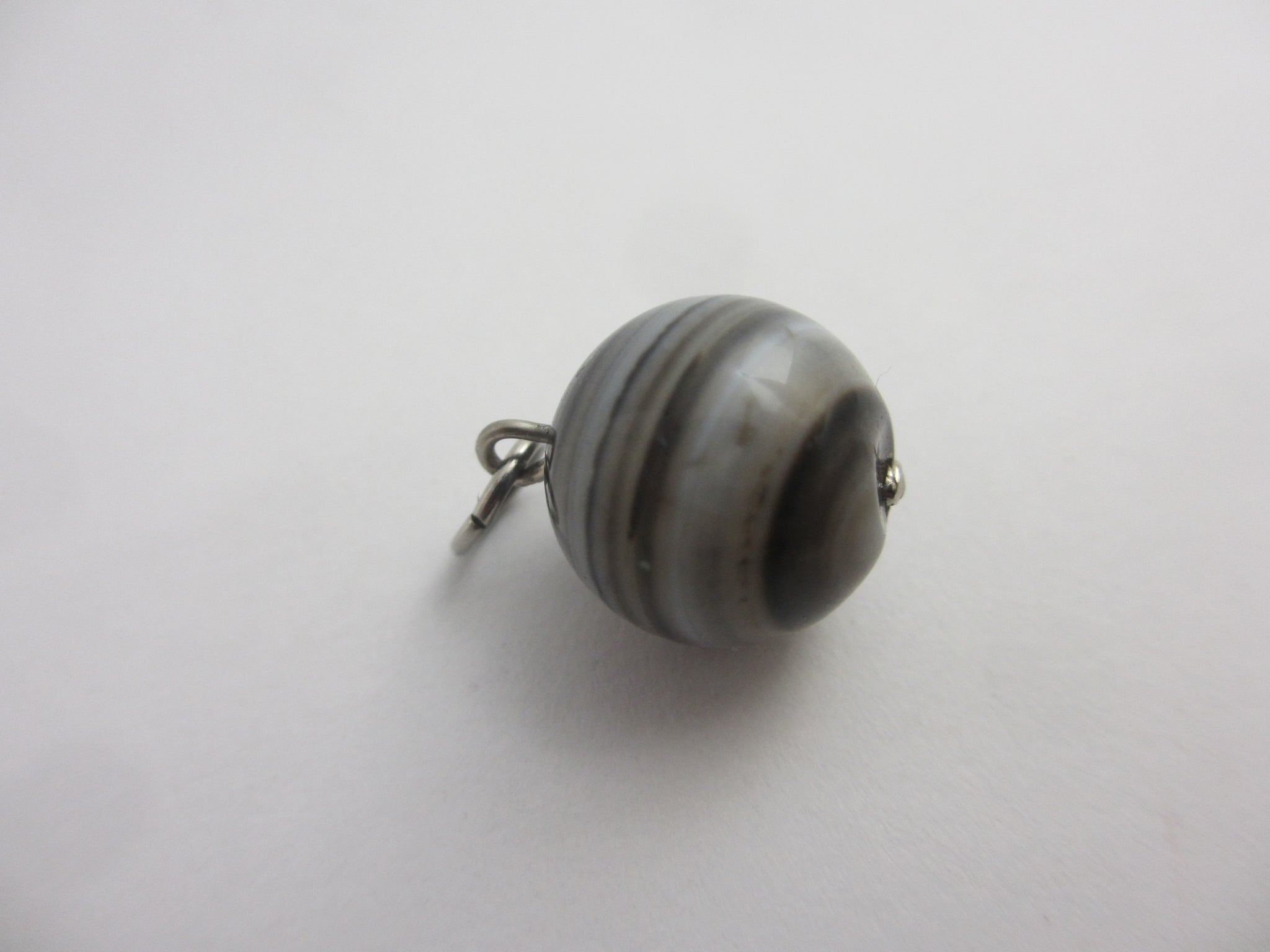 Banded Agate Ball Sphere Pendant or Charm Antique Victorian c1890