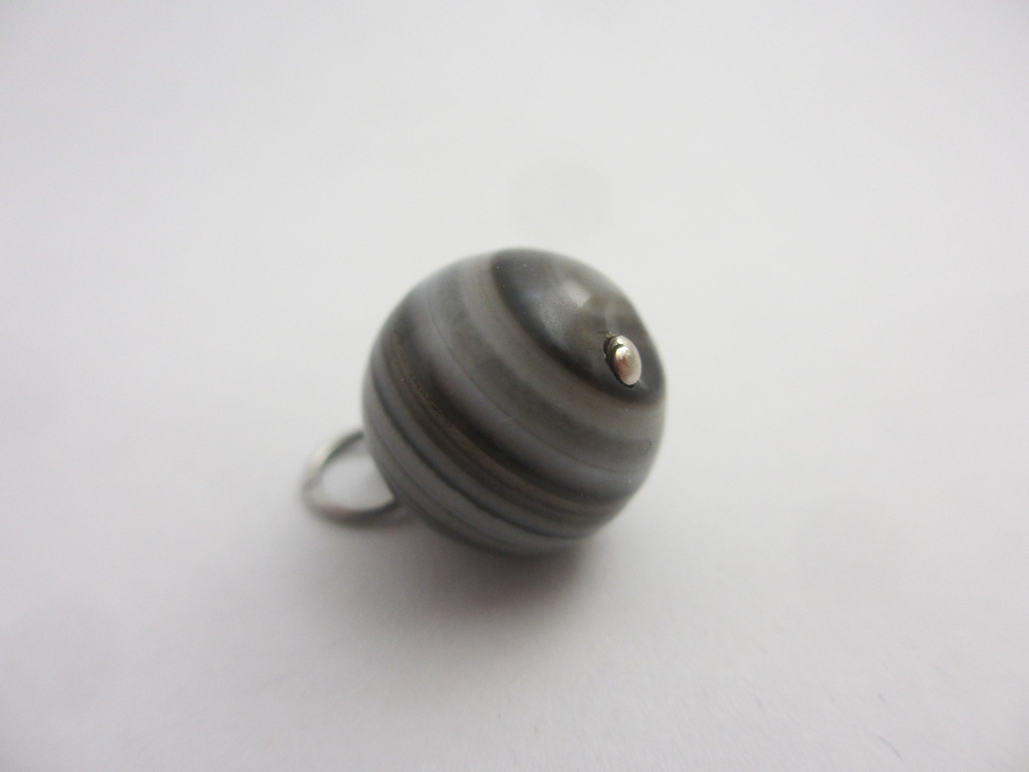Banded Agate Ball Sphere Pendant or Charm Antique Victorian c1890