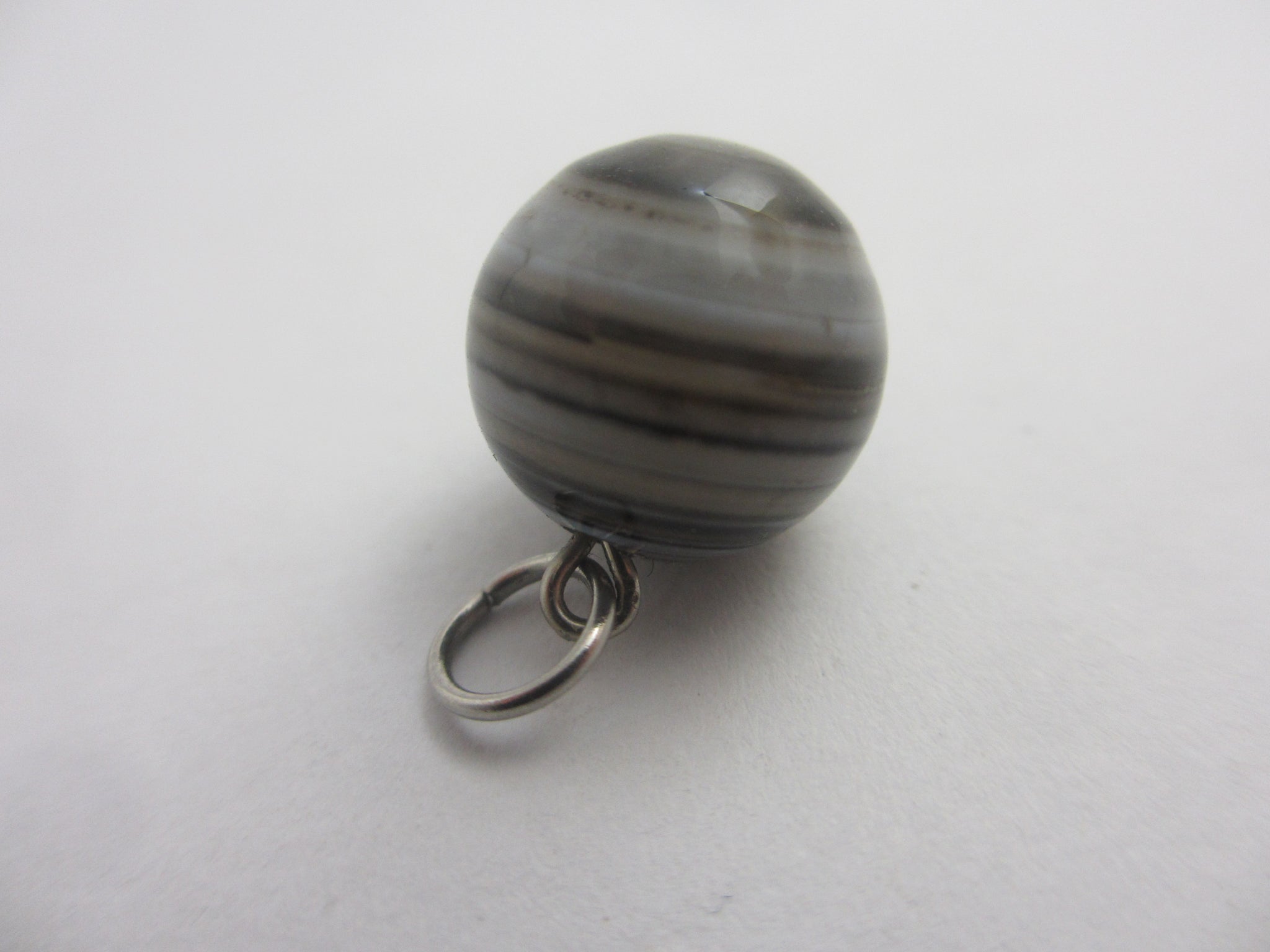 Banded Agate Ball Sphere Pendant or Charm Antique Victorian c1890