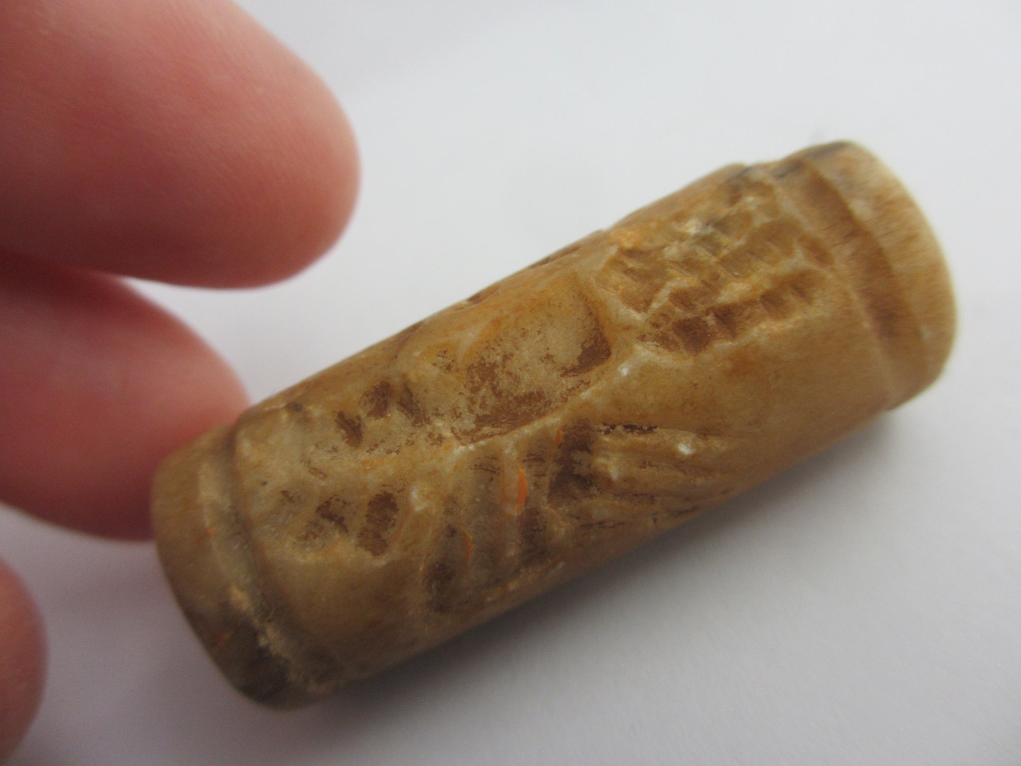 Hunting Scene Agate Roller Seal Bead Antique