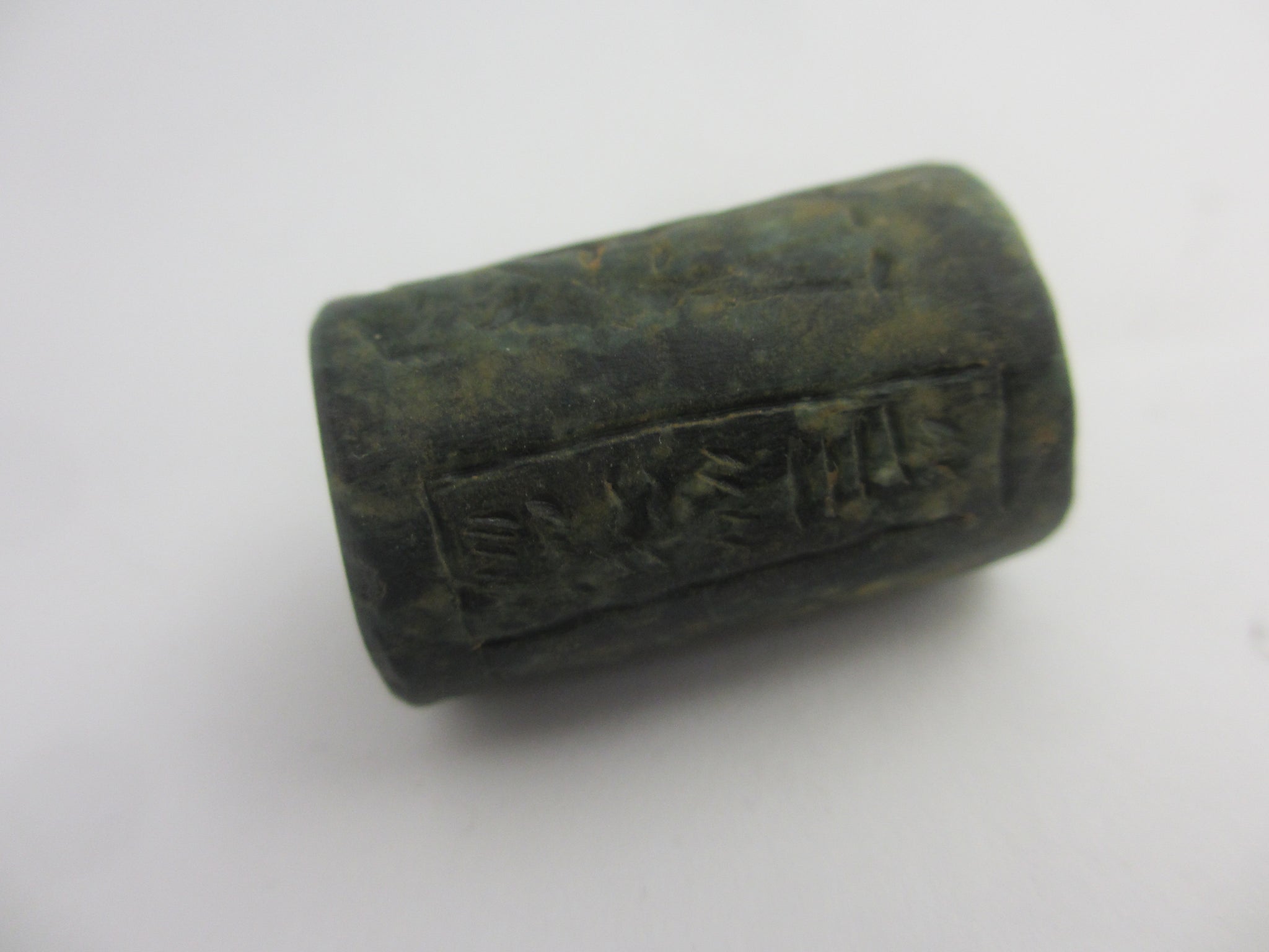 Hunting Scene Marble or Serpentine Roller Seal Bead Antique