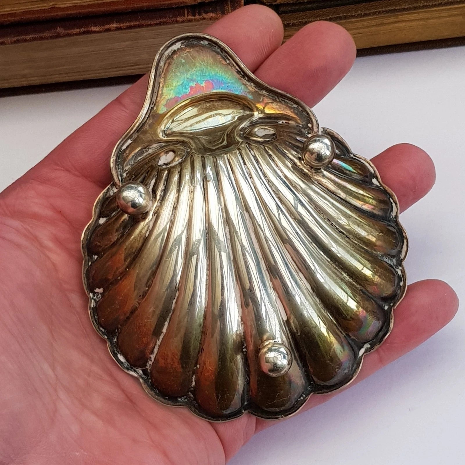 Superb Sterling Silver Mermaids Shell Caviar Dish Antique Sheffield Circa 1918