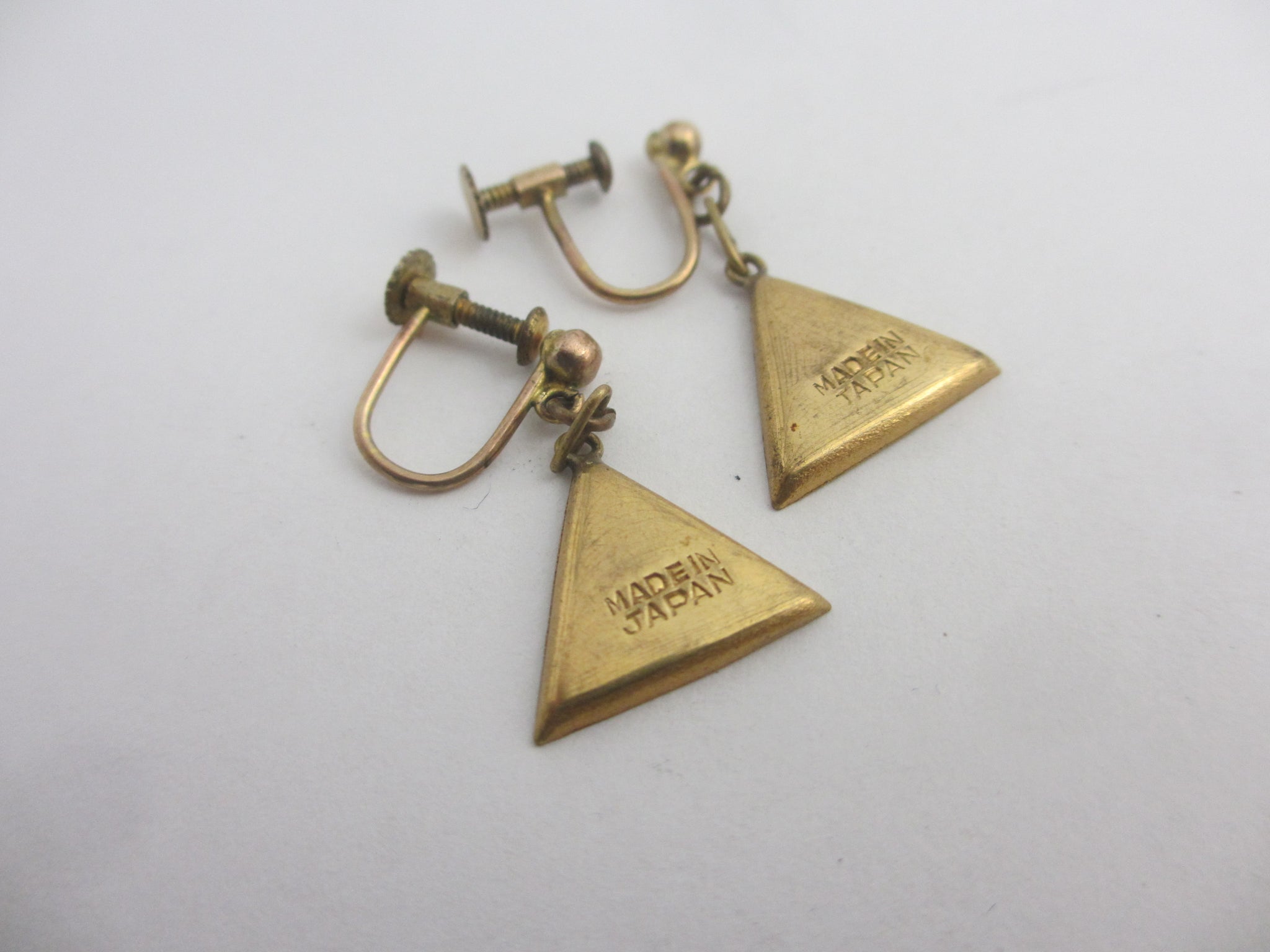 Japanese Damascene Dangling Ear Pendant Earrings Vintage c1950