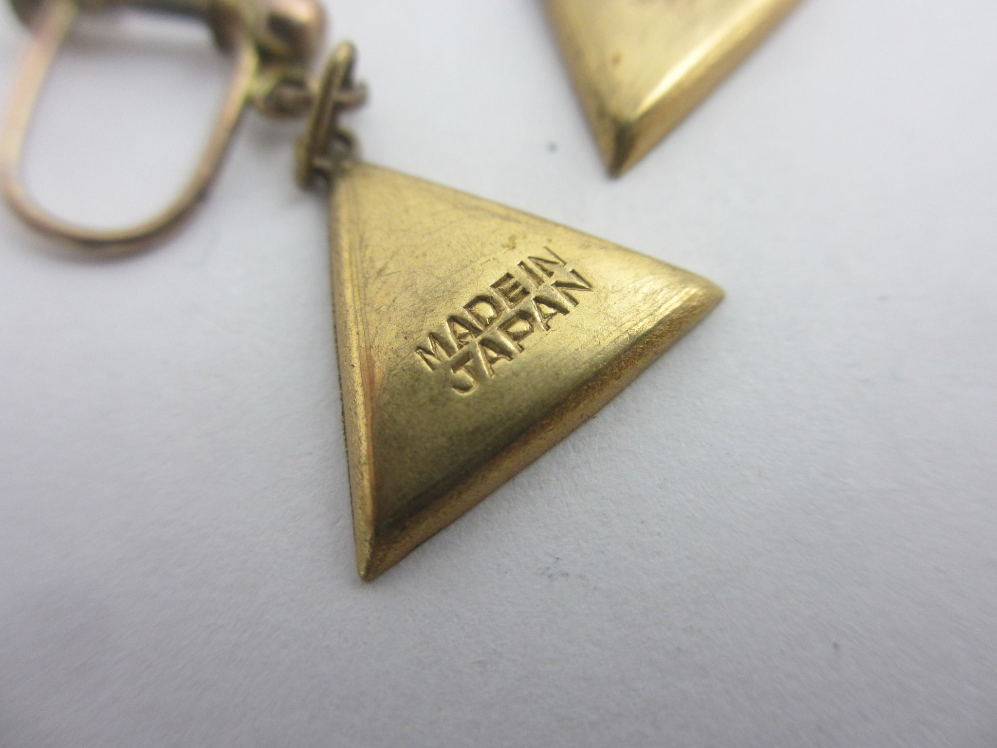 Japanese Damascene Dangling Ear Pendant Earrings Vintage c1950