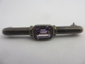 Amethyst in Sterling Silver Bar Brooch Pin Vintage Art Deco c1920