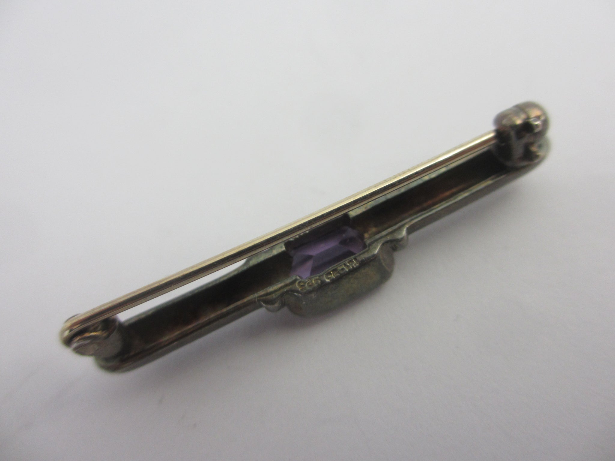 Amethyst in Sterling Silver Bar Brooch Pin Vintage Art Deco c1920
