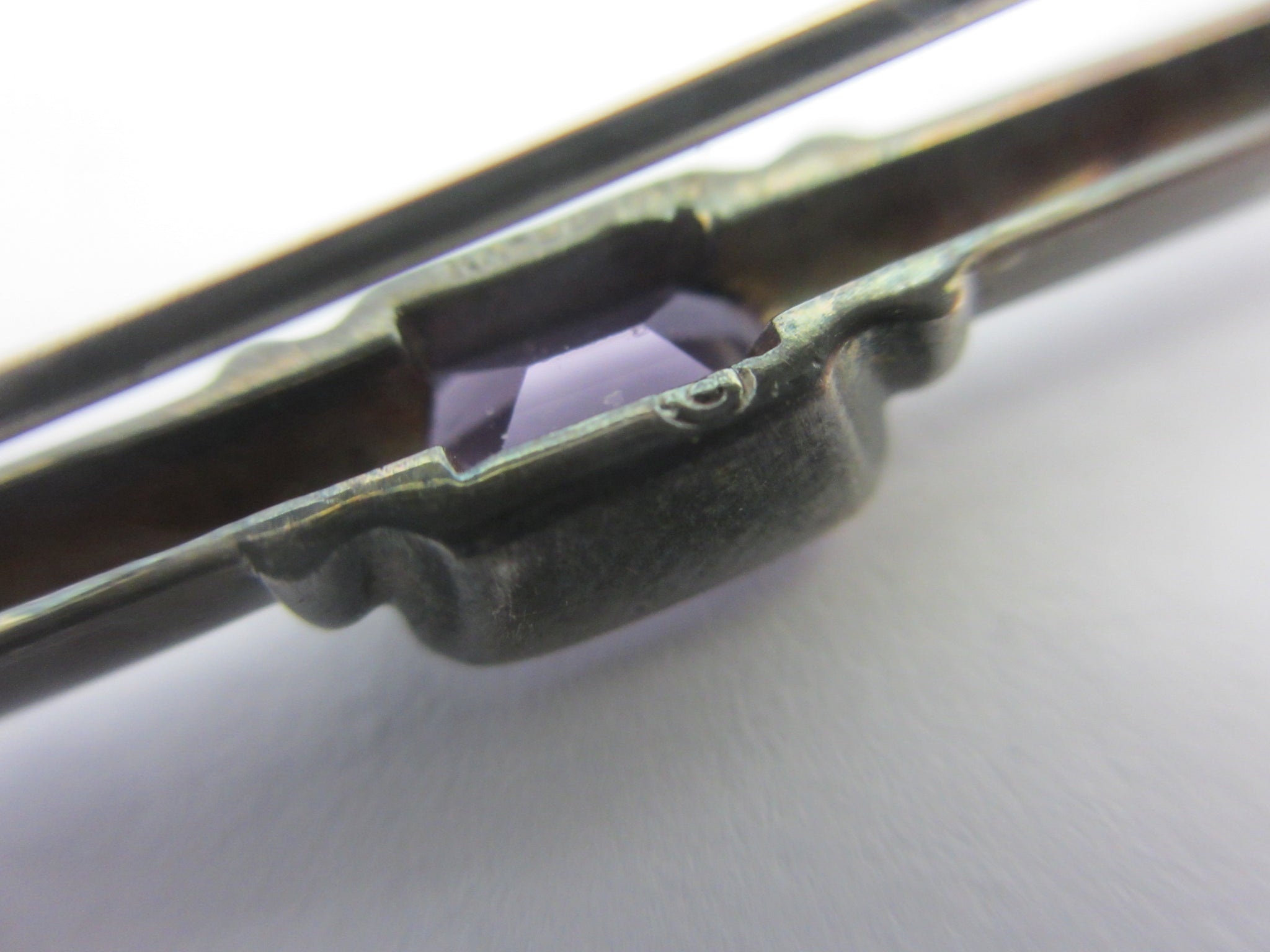 Amethyst in Sterling Silver Bar Brooch Pin Vintage Art Deco c1920
