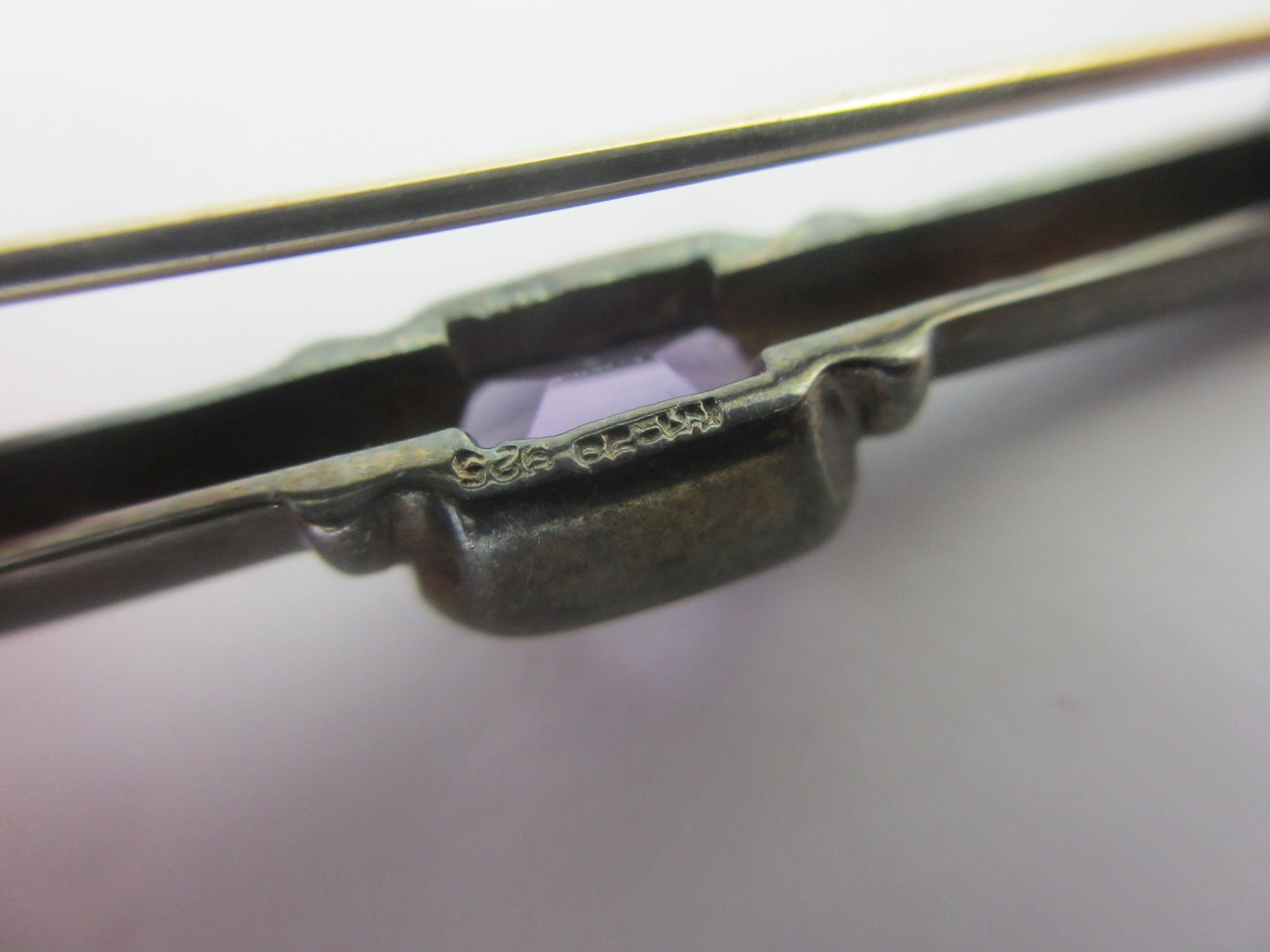 Amethyst in Sterling Silver Bar Brooch Pin Vintage Art Deco c1920