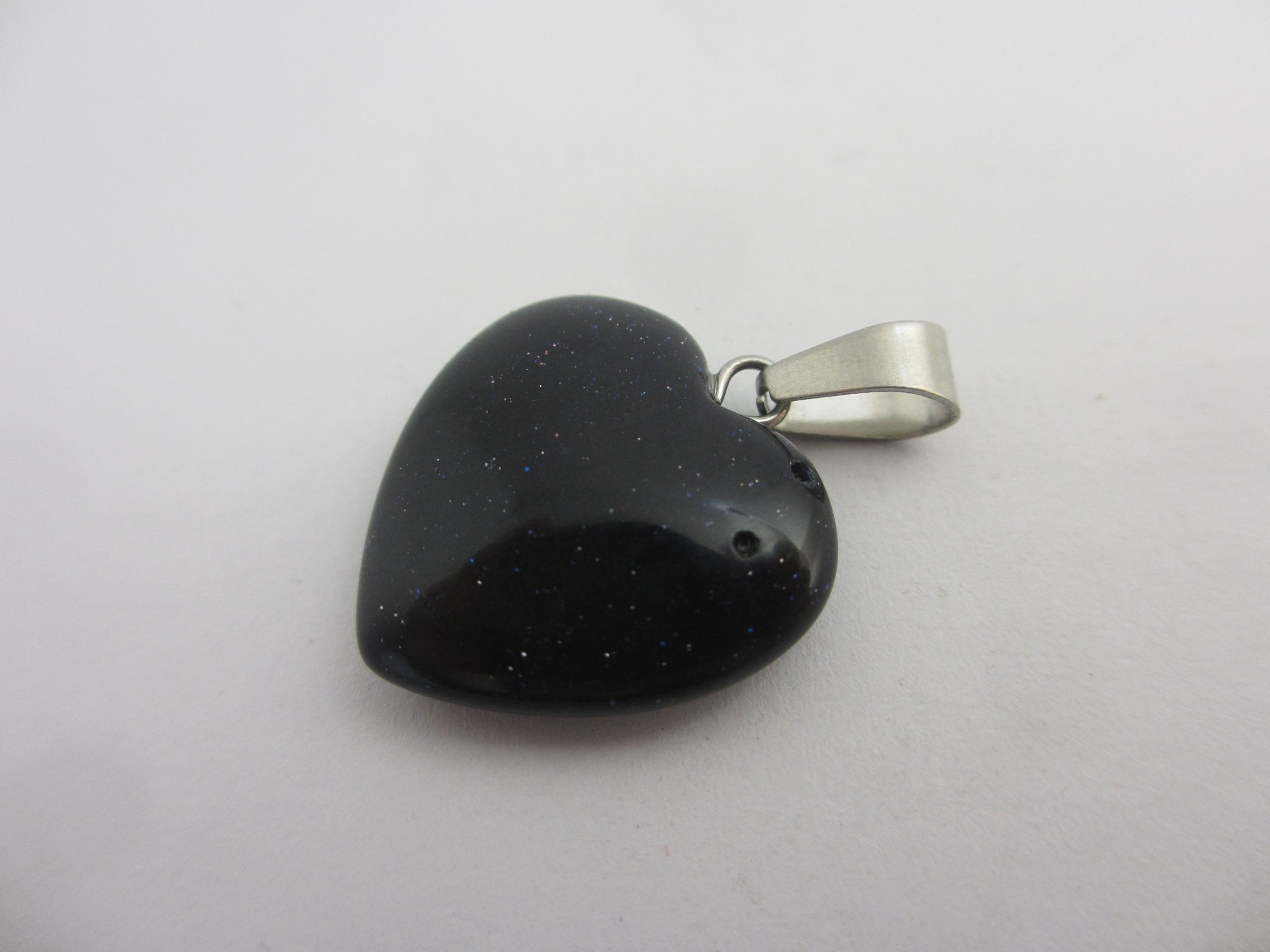 Blue Goldstone Heart Pendant Sterling Silver Bale Vintage c1980