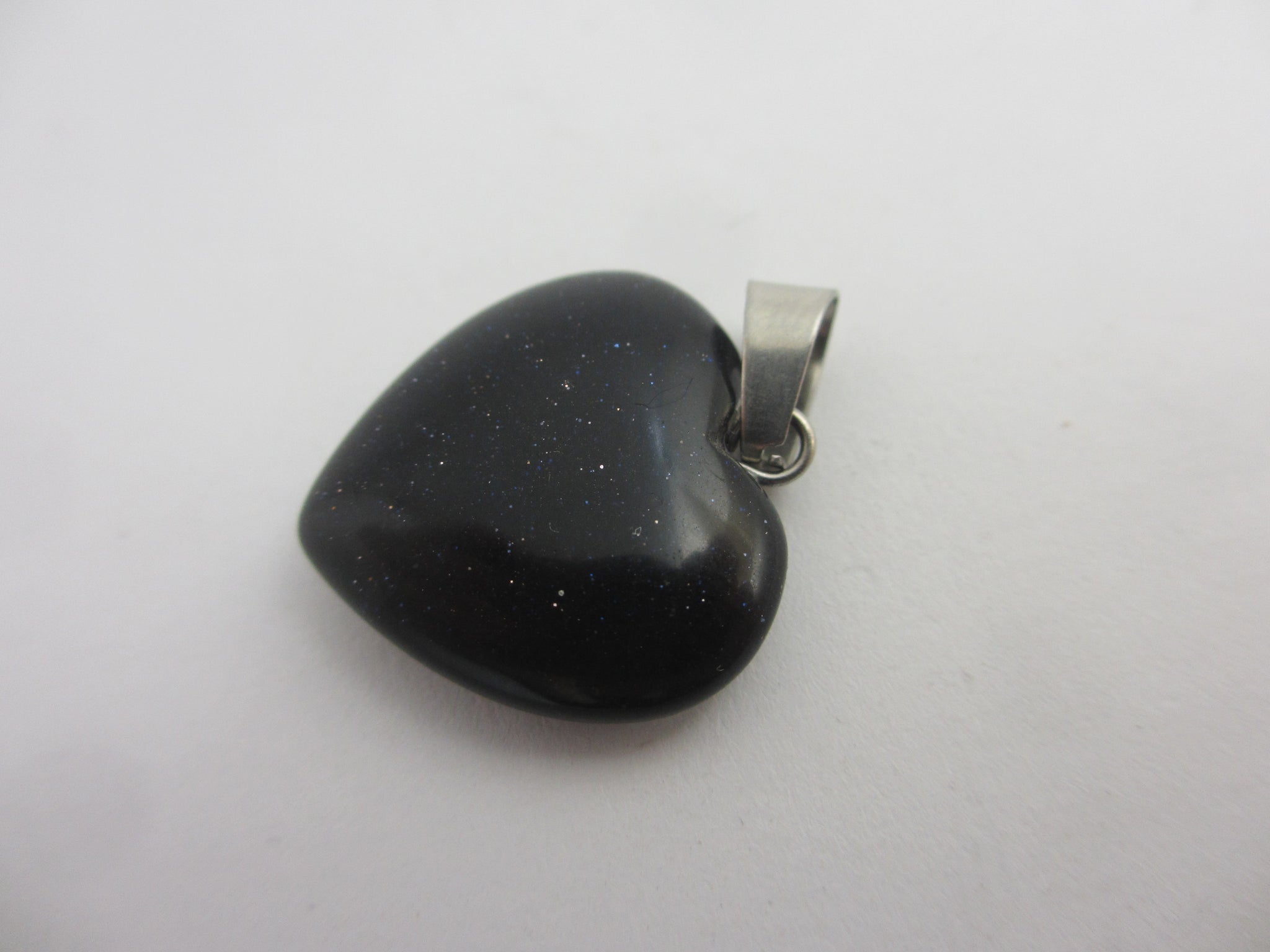 Blue Goldstone Heart Pendant Sterling Silver Bale Vintage c1980
