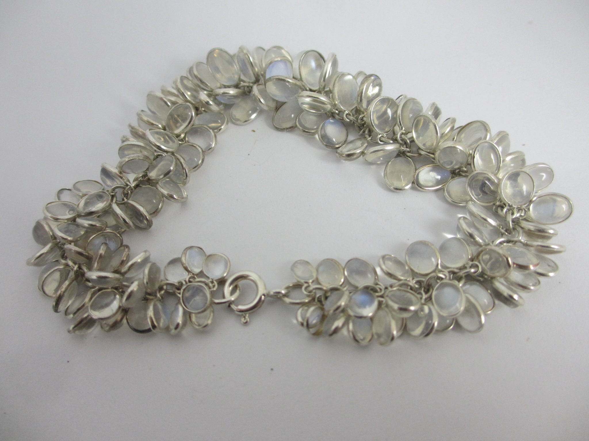 Multi Cabochon Moonstone Drops in Sterling Silver Pendant Charm Bracelet Vintage c1980