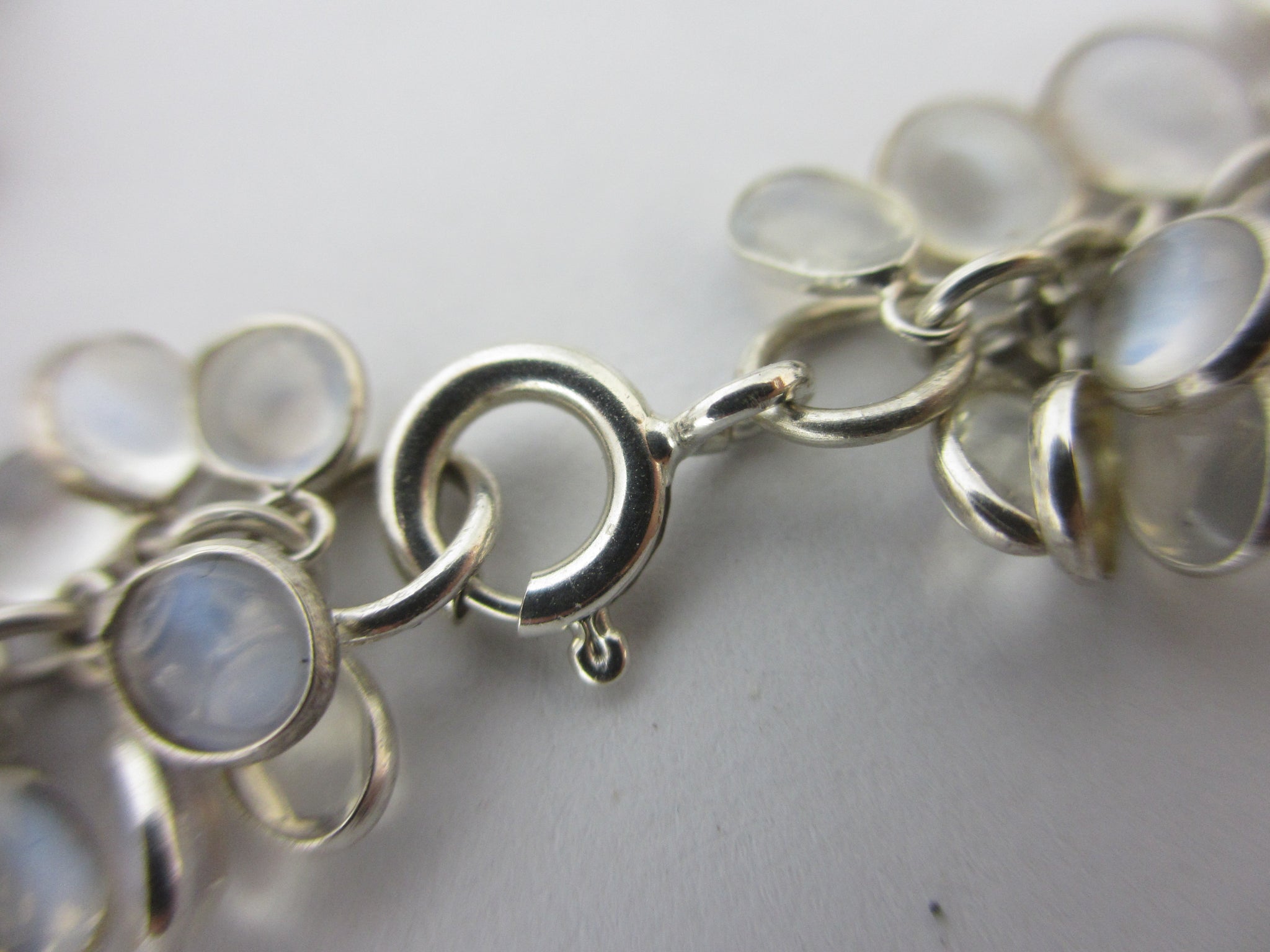 Multi Cabochon Moonstone Drops in Sterling Silver Pendant Charm Bracelet Vintage c1980