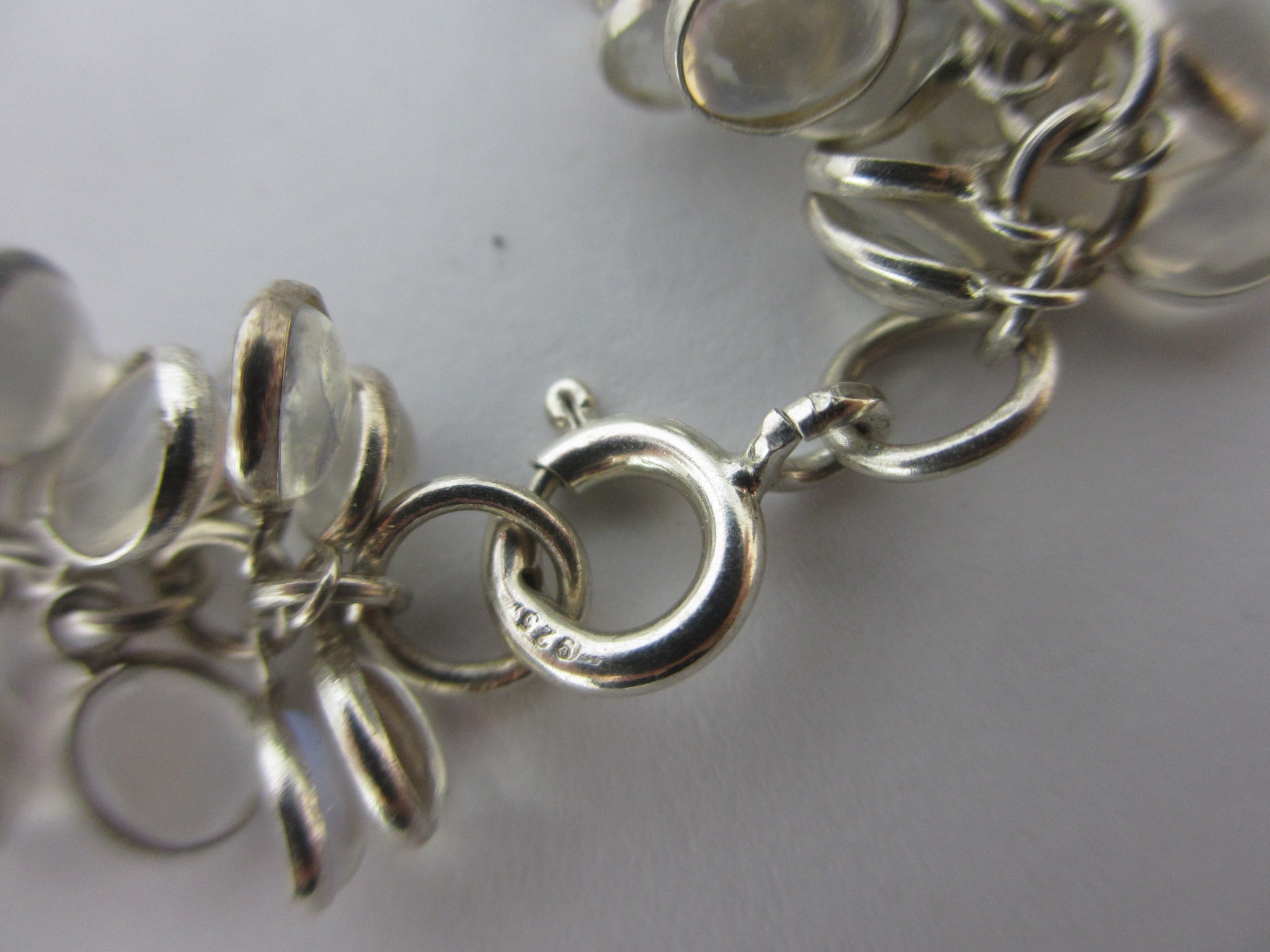 Multi Cabochon Moonstone Drops in Sterling Silver Pendant Charm Bracelet Vintage c1980