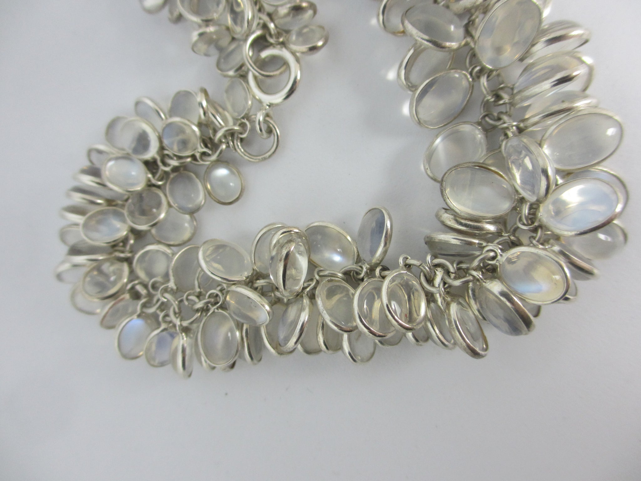 Multi Cabochon Moonstone Drops in Sterling Silver Pendant Charm Bracelet Vintage c1980
