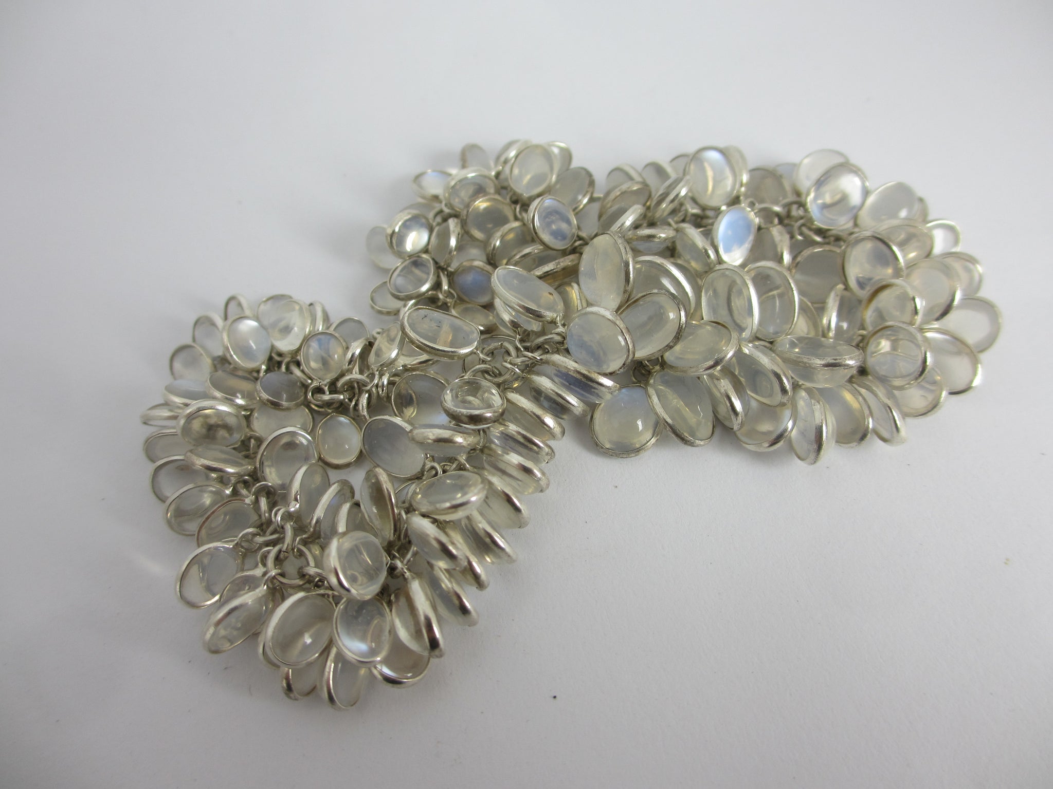 Multi Cabochon Moonstone Drops in Sterling Silver Pendant Charm Bracelet Vintage c1980