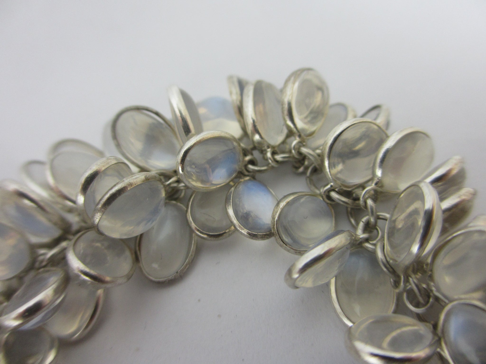 Multi Cabochon Moonstone Drops in Sterling Silver Pendant Charm Bracelet Vintage c1980