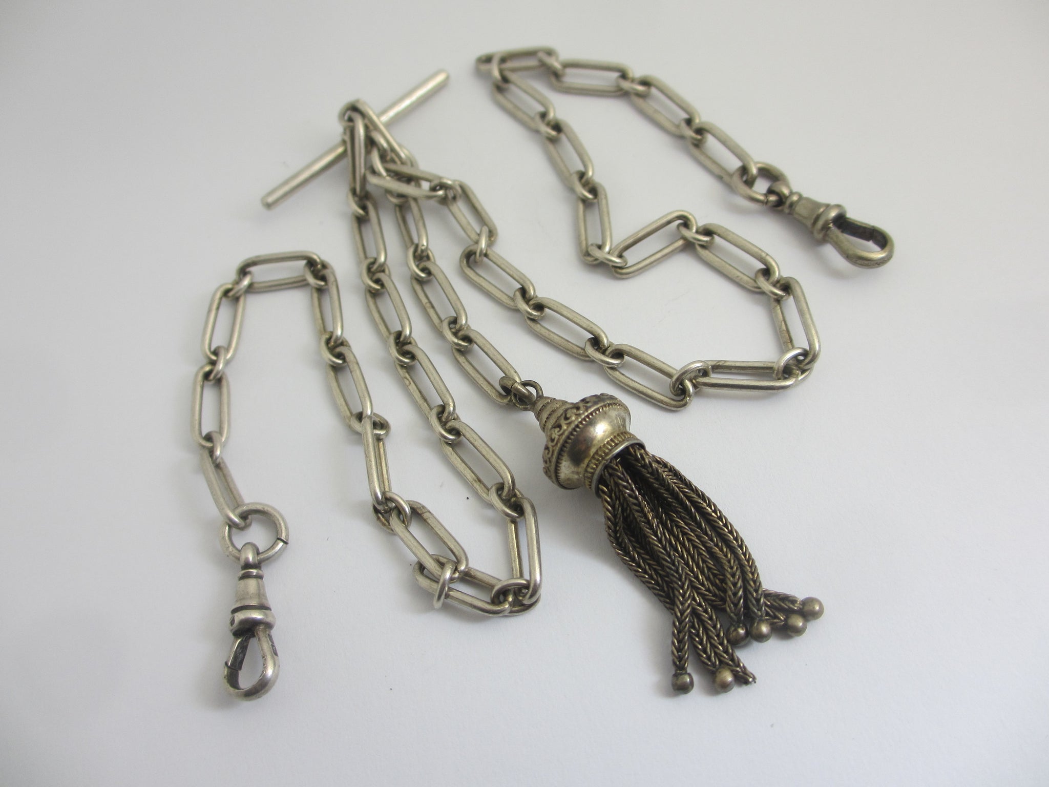 Double Albert Watch Chain Tassel Charm Vintage Art Deco c1920