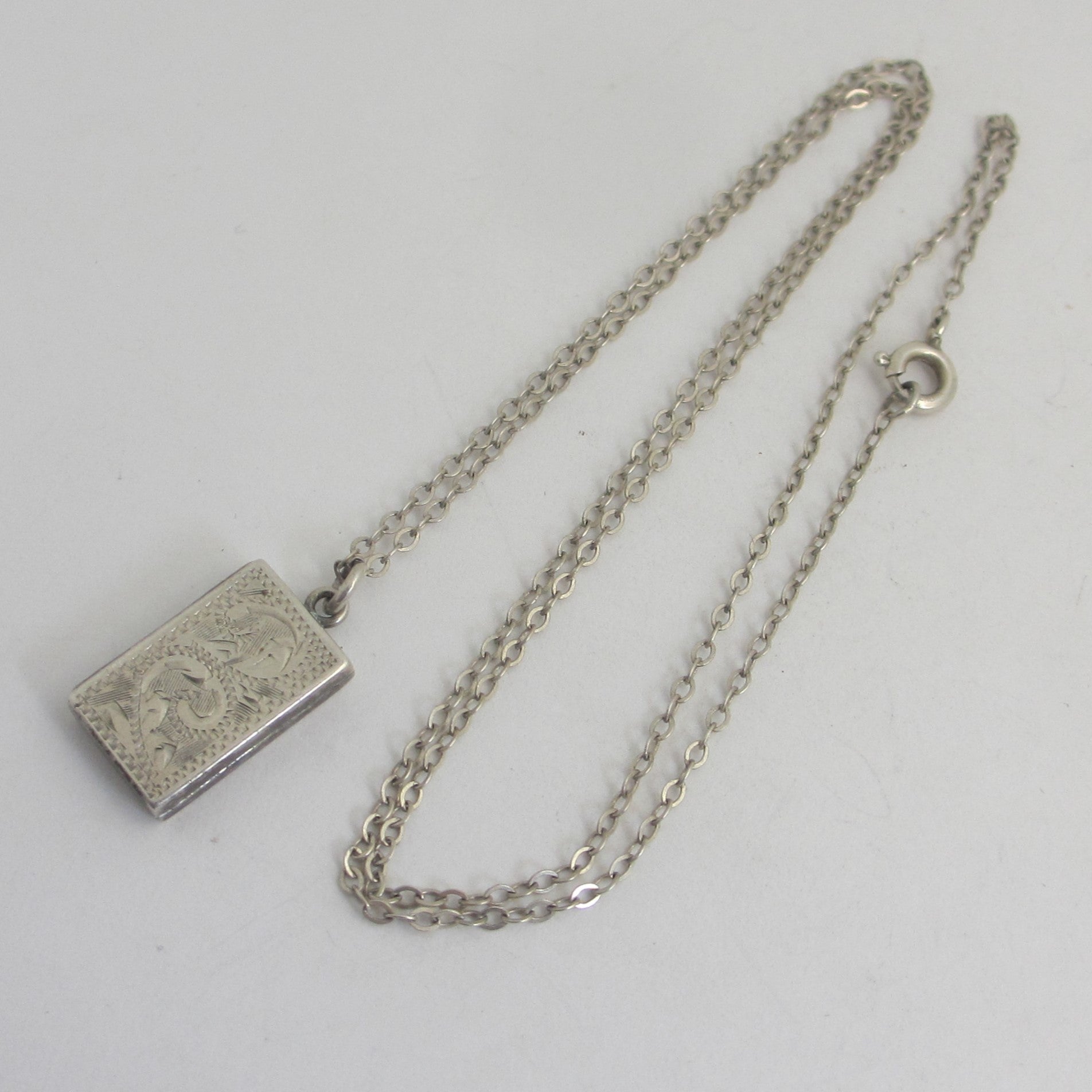 Fern Leaf Sterling Silver Double Locket Pendant Necklace Vintage c1960