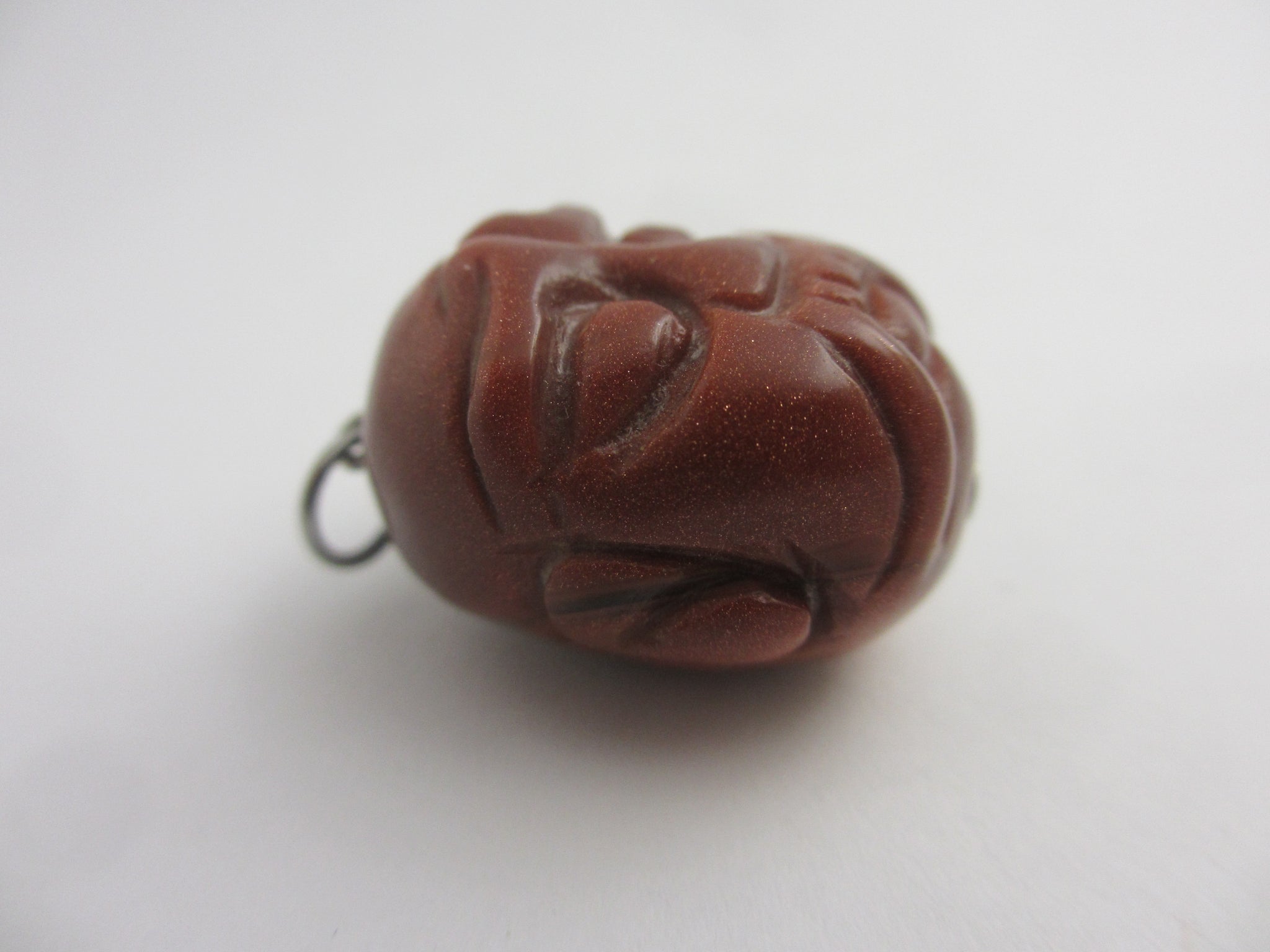 Carved Goldstone Face Pendant Vintage Art Deco c1920