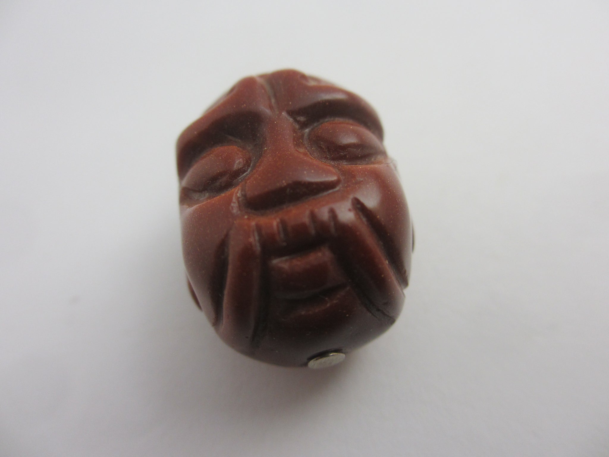 Carved Goldstone Face Pendant Vintage Art Deco c1920
