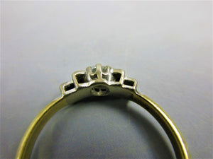 18k Gold & Silver Stepped Shoulder Diamond Solitaire Ring Antique Art Deco c1930