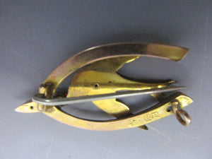 9K Gold And  Garnet Paste Swallow In Lucky Wishbone Sweetheart Brooch Antique Edwardian c1914