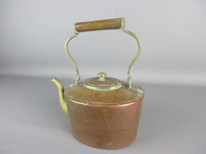 Copper And Brass Planished Kettle Antique Early 20th Century.