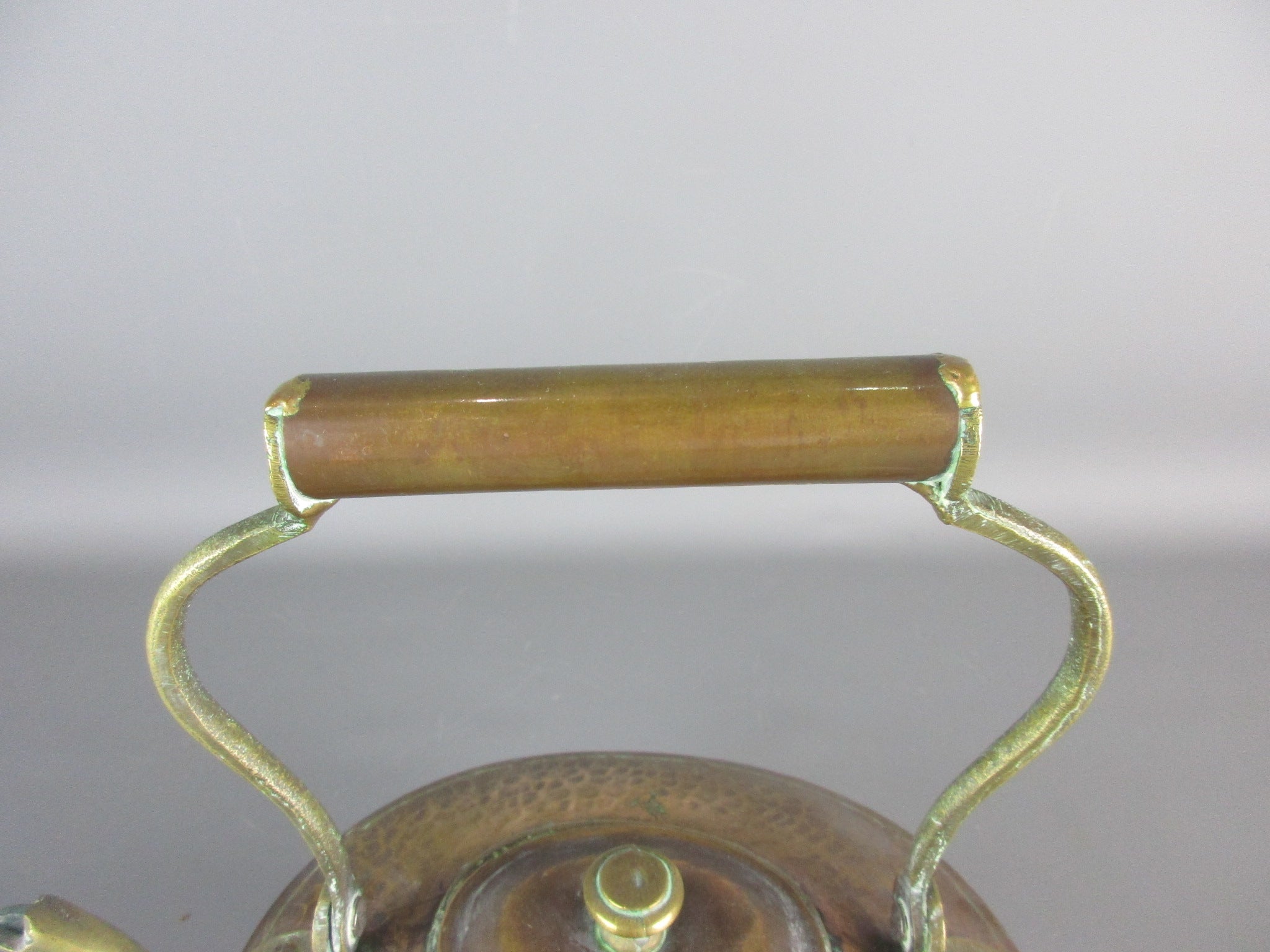 Copper And Brass Planished Kettle Antique Early 20th Century.