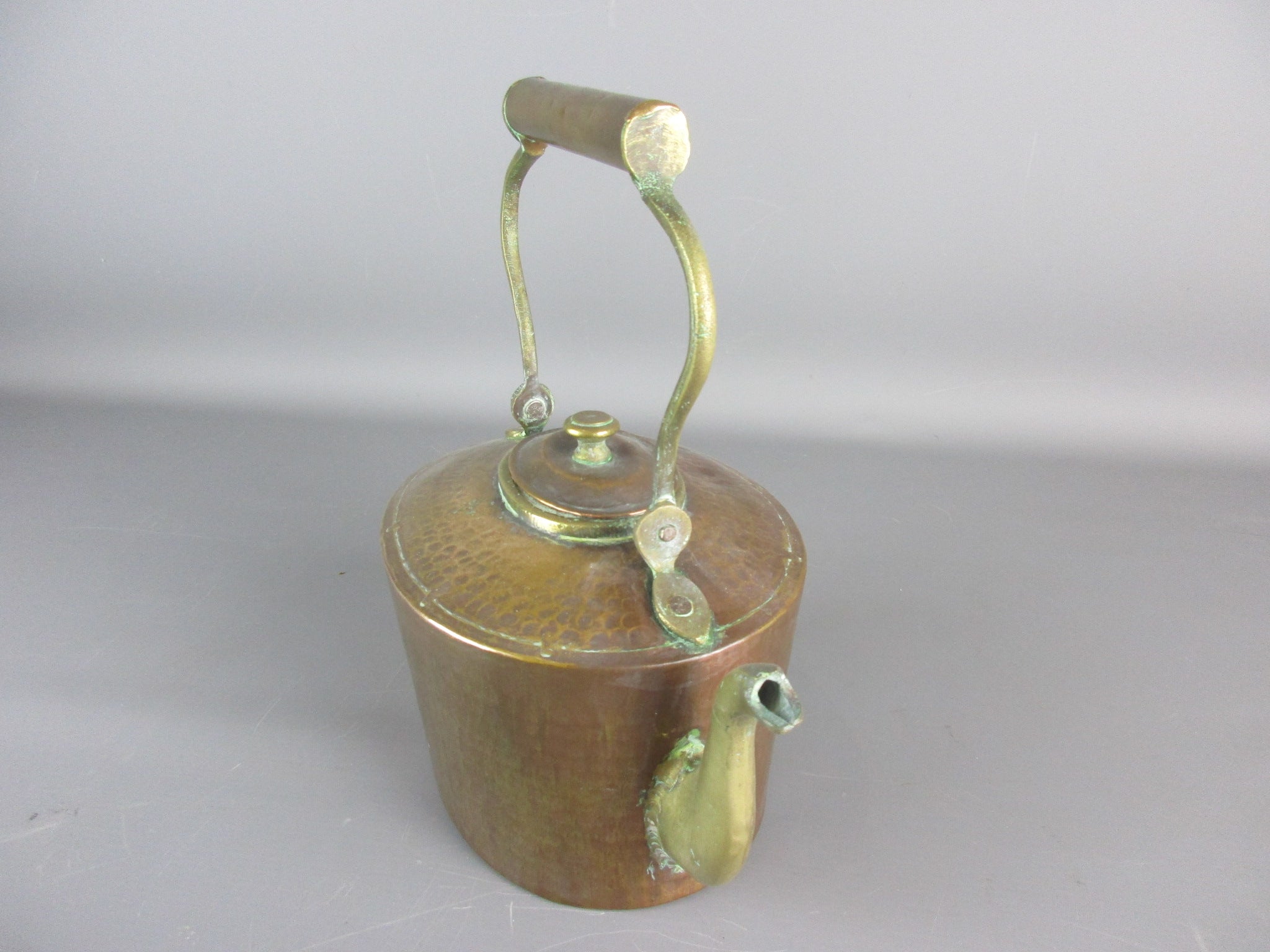 Copper And Brass Planished Kettle Antique Early 20th Century.