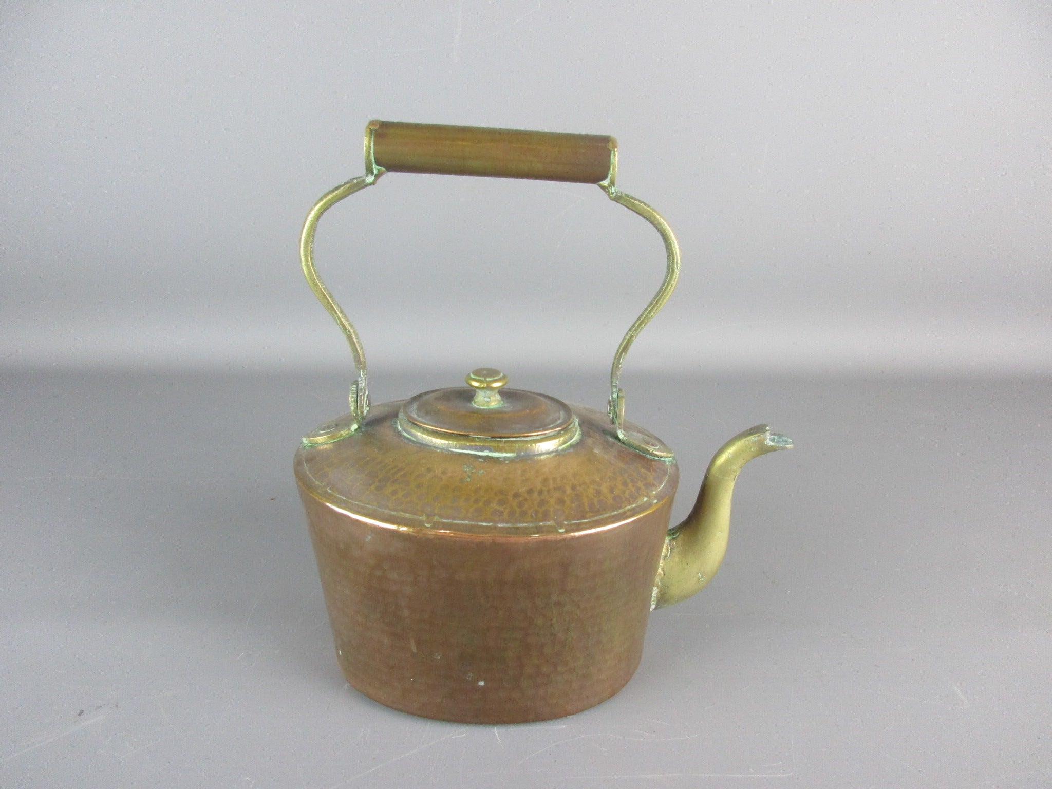 Copper And Brass Planished Kettle Antique Early 20th Century.