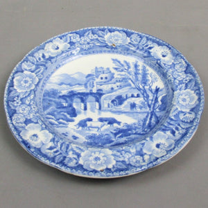 Early Blue & White Ceramic Plate With Cows Grazing Antique Georgian c1810