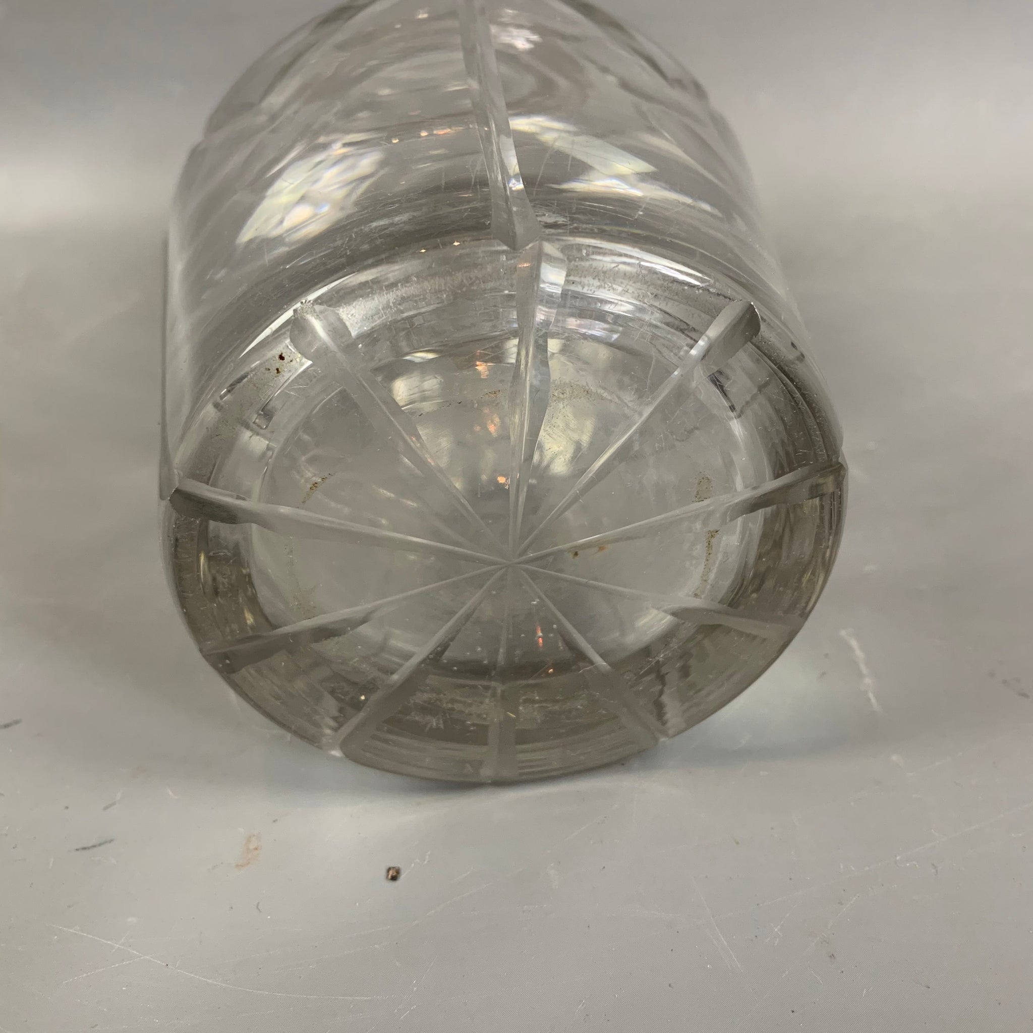 Cut Glass Crystal Glass Decanter With Silver Ring Antique Victorian c1880