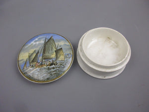 Ceramic Pratt Ware Lidded Pot With Fishing Ships At Sea Design Victorian c1890