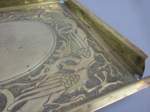 Arts & Crafts Brass Tray With Dragon Details Antique Victorian c1880