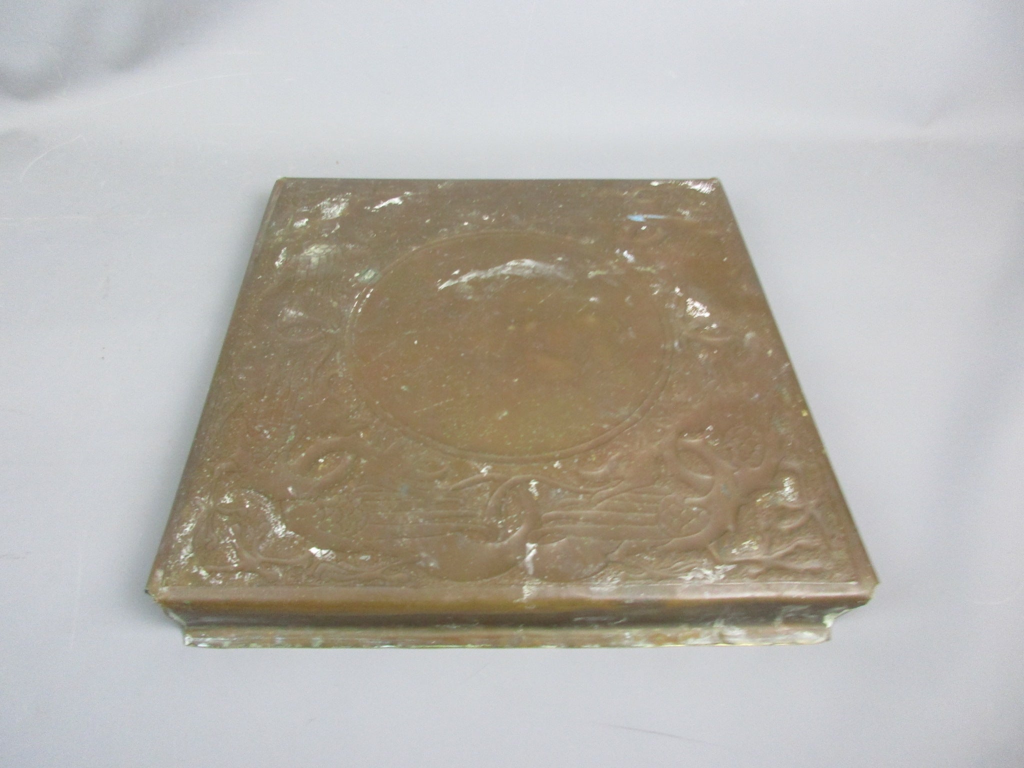 Arts & Crafts Brass Tray With Dragon Details Antique Victorian c1880