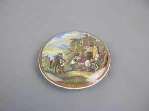 Glazed Ceramic Pot Lid With Riding Scene Antique Victrorian c1880