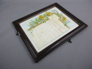 Framed Sunday School Certificate With Floral Decoration Victorian 1898