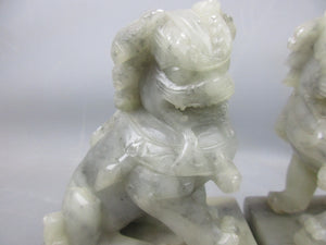 Pair Of Hand Carved Chinese Soapstone Fu Dog Ornaments Antique c1900