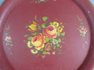 French Vintage Thick Tole Tray with Hand Painted Flowers