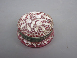 Cranberry Glass & Hand Painted White Floral Detail Lidded Pot Antique Victorian c1890