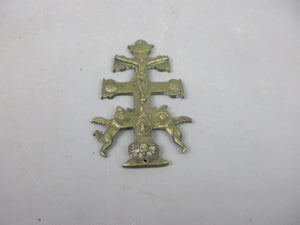 Brass Christian Crucifix Ornament With Cherub Decoration Antique Victorian c1890