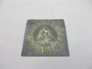 Heavy Brass French Religious Jesus Sunburst Style Icon Plaque Antique C1870