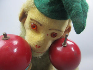 Pair Of German Wind Up Jolly Musical Monkey Toys Vintage Mid Century c1950
